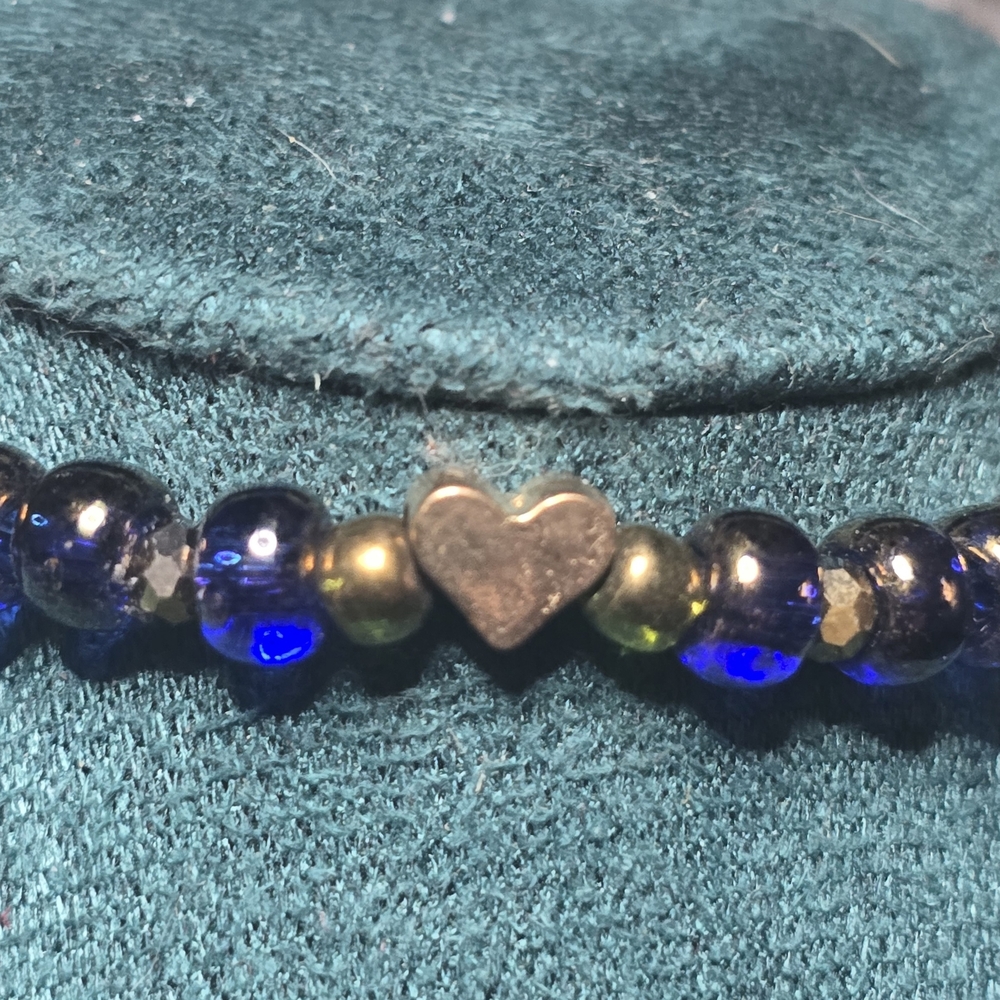 Blue Beaded Bracelet with Heart Accent